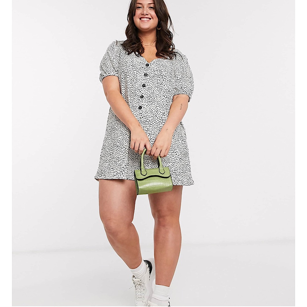 ASOS Design Black + White Button Front Beach Romper in Polka Dot Size 2